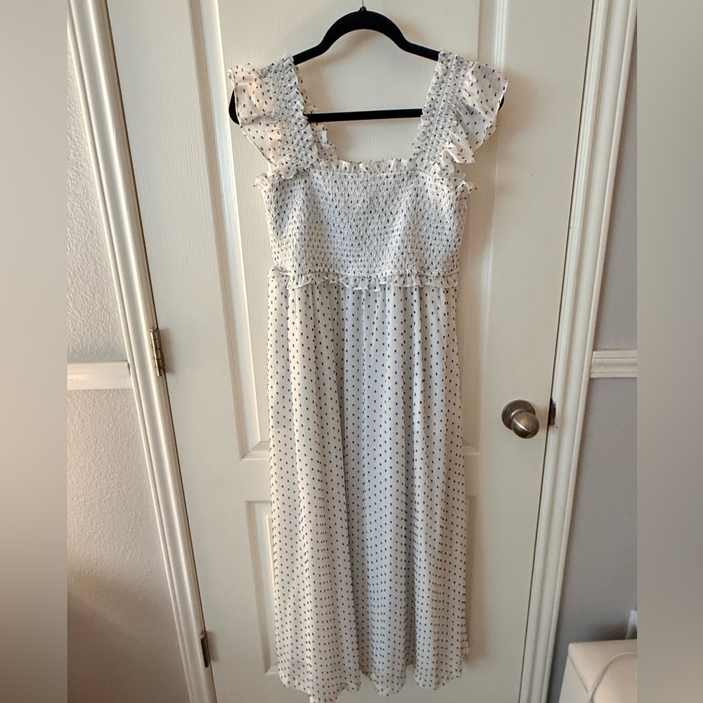 White and Black Smocked Maternity Dress